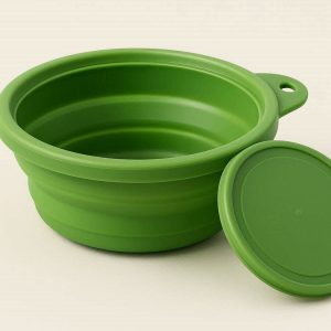Large Collapsible Silicone Camping Bowl with Lid 17oz Expandable Outdoor Food Container Portable Lightweight Dish for Backpacking Trekking Green