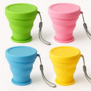 Set of 4 Collapsible Travel Cups with Lids and Lanyards Colorful Silicone Folding Drinking Cups for Kids School Camping Outdoor Activities Multi