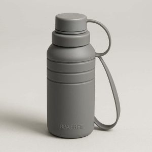 Ultra Thin Collapsible Silicone Water Cup for Travel and Sport BPA Free Portable Drinking Bottle with Leak Proof Cap for Gym Running Gray