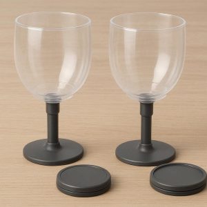 Collapsible Wine Glasses Set of 2 Portable Plastic Goblets with Removable Magnetic Base for Picnic Beach Travel Outdoor Party Unbreakable Clear