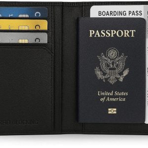 RFID Blocking Leather Passport Holder Cover with Credit Card Slots Slim Travel Wallet for Men and Women Boarding Pass Organizer Case Black