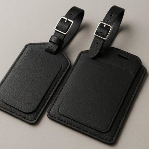 Premium Leather Luggage Tags with Privacy Cover Set of 2 Luxury Suitcase Labels with Adjustable Buckle Straps for Business Travel Black