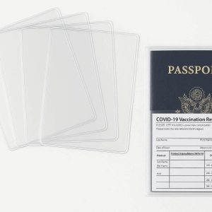 Minimalist Clear Plastic Passport Covers Set of 5 Transparent Waterproof PVC Protectors for Passport and Vaccination Card Organization