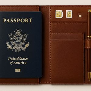 Luxury Leather Passport Holder with Pen and SIM Card Slots Premium Travel Wallet Organizer for Frequent Flyers and Business Travelers Brown