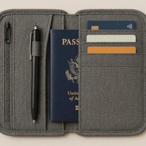 Fabric Passport Holder with Zipper Pocket Lightweight Travel Document Cover with Pen Holder and Card Slots for Organized International Trips