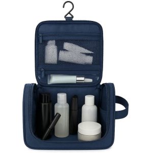 Waterproof Travel Toiletry Bag with Hanging Hook Large Capacity Makeup Cosmetic Organizer for Women and Men Travel Essentials Navy Blue