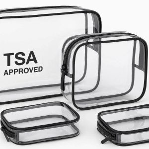 Clear PVC Travel Makeup Bags Set of 3 TSA Approved Cosmetic Toiletry Pouches with Zippers for Airport Security Organization Multi Size