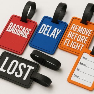 Heavy Duty Rubber Luggage Tags with Bold Lettering Set of 4 Large Suitcase Labels with Identification Cards for Quick Baggage Claim Spotting