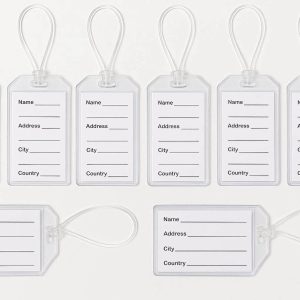 Waterproof Plastic Luggage Tags with Clear Loops Set of 10 Bulk Suitcase Labels with Printed Information Cards for Group Travel and Tours