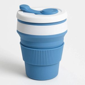 Collapsible Silicone Coffee Cup with Lid and Heat Sleeve Reusable Travel Mug for Camping Hiking Office Portable Expandable Drinking Cup Blue