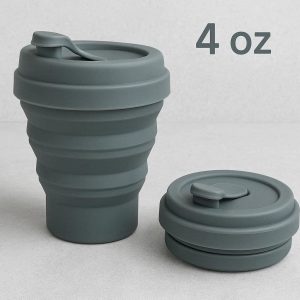 Foldable Silicone Espresso Cup 4oz Mini Collapsible Travel Mug for Commuters and Hikers Pocket Sized Reusable Coffee Cup with Leak Proof Lid